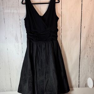 SL Fashions Black V-Neck Ruched Waist Midi Dress